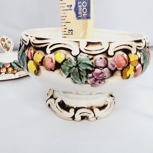 Vintage  Lefton 1958 Ceramic Della Robbia Robia Fruit Dish with Lid - Picture 10 of 15
